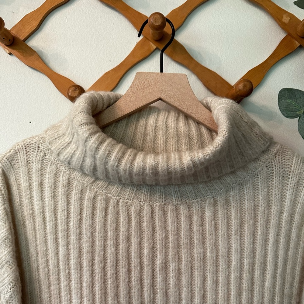 Classic Cream Cowl Neck Drop Shoulder Sweater with Navy Stripes - LARGE - Picture 2 of 11